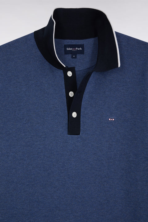 Straight-fit short-sleeved polo collar jumper in blue cotton - Image 2