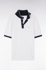 Straight-fit short-sleeved polo collar jumper in white cotton