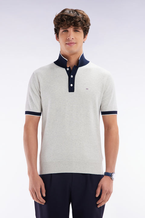 Straight-fit short-sleeved polo collar jumper in grey cotton - Image 1