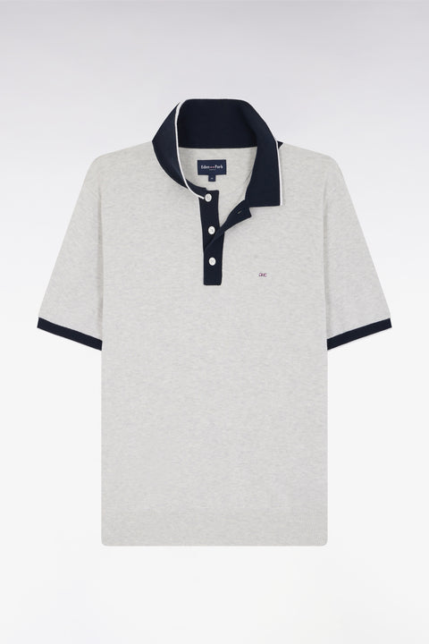 Straight-fit short-sleeved polo collar jumper in grey cotton - Image 2