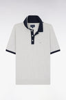 Straight-fit short-sleeved polo collar jumper in grey cotton