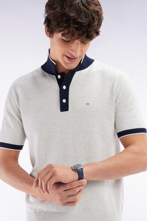 Straight-fit short-sleeved polo collar jumper in grey cotton - Image 3