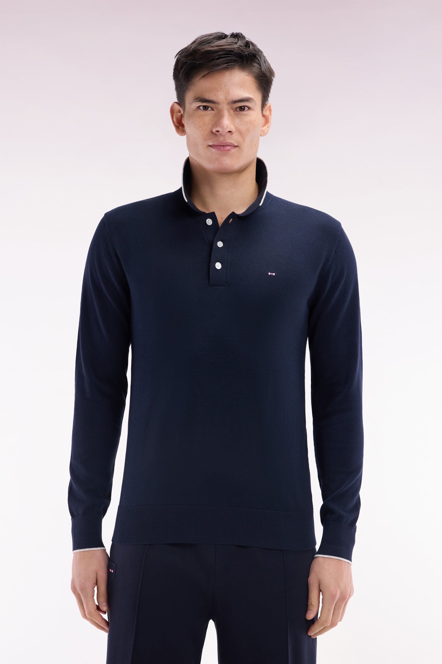 Pullover Polokragen aus Baumwolle Marineblau und grau gerade Passform