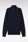 Straight-fit navy and grey cotton jumper with a rugby-style collar