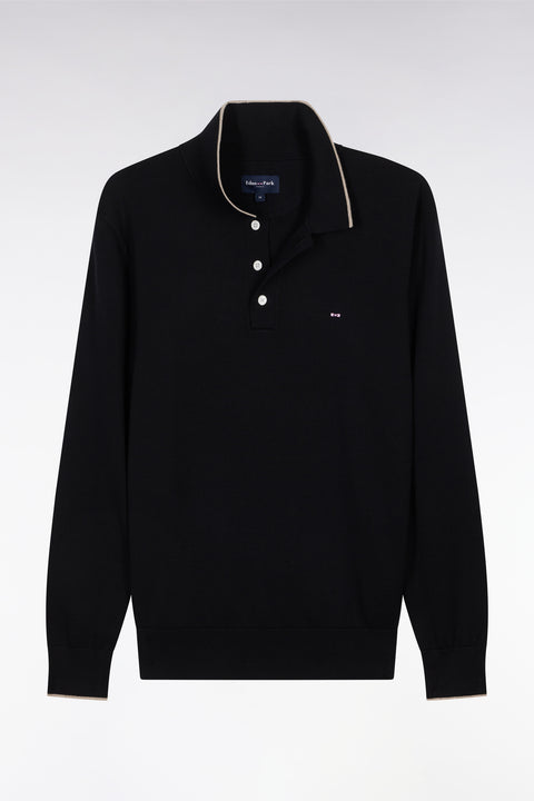Straight-fit black and brown cotton jumper with a rugby-style collar - Image 2