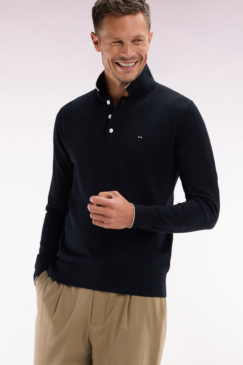 Straight-fit black and brown cotton jumper with a rugby-style collar - Image 3