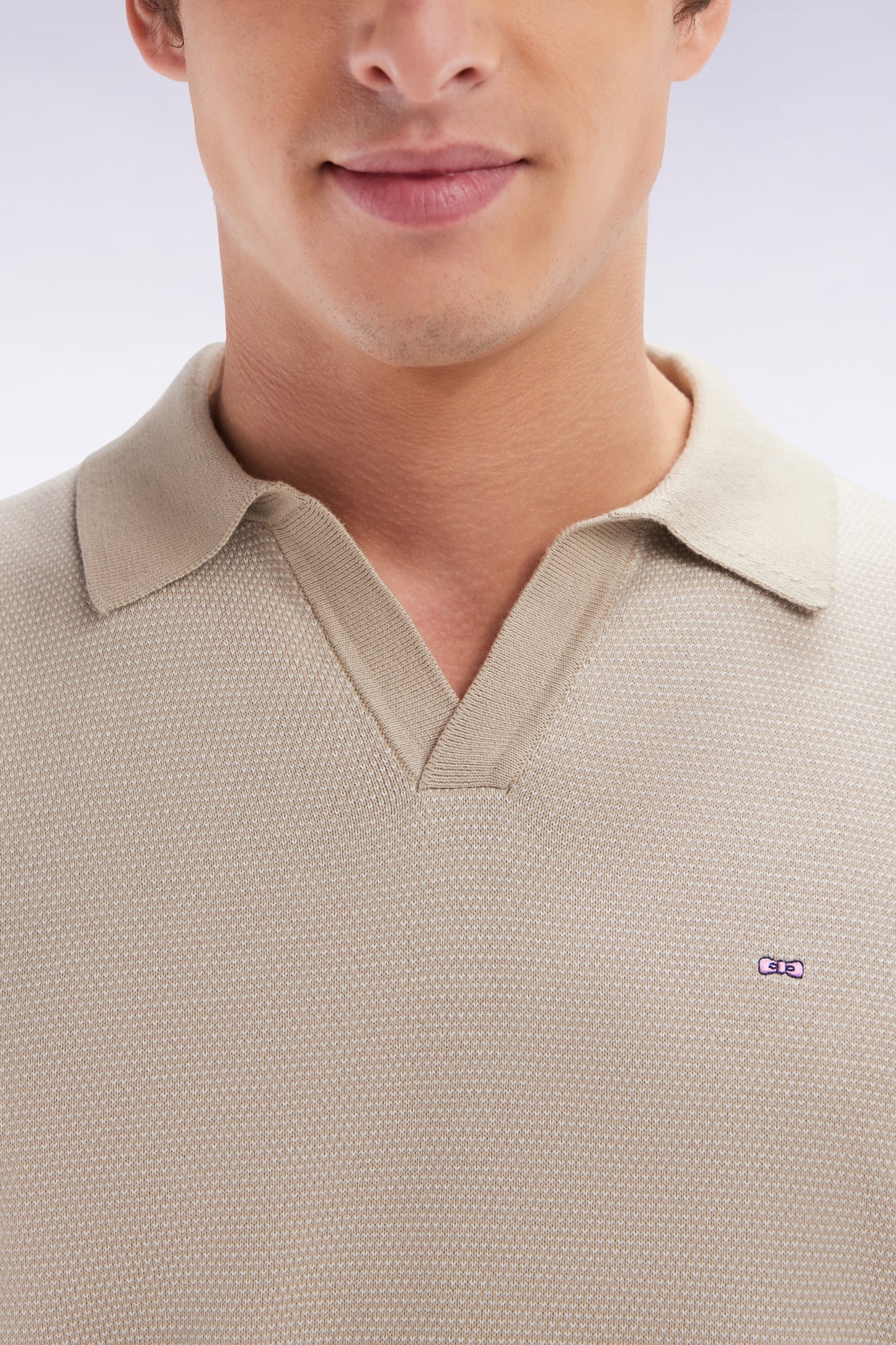 Straight-cut beige cotton polo neck jumper