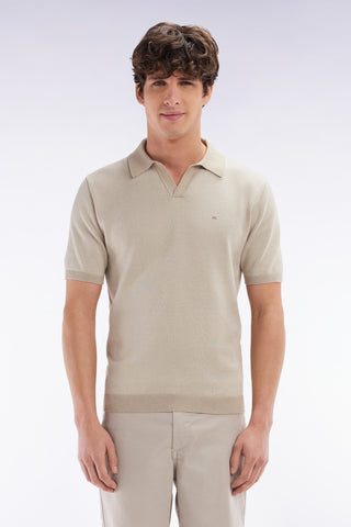 Straight-cut beige cotton polo neck jumper