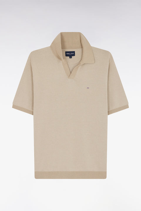 Pull col polo en coton beige coupe droite - Image 2