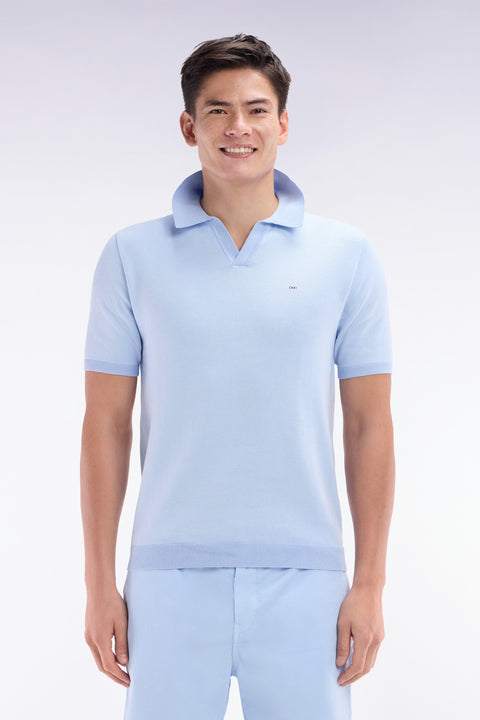 Pull col polo en coton ciel coupe droite - Image 1