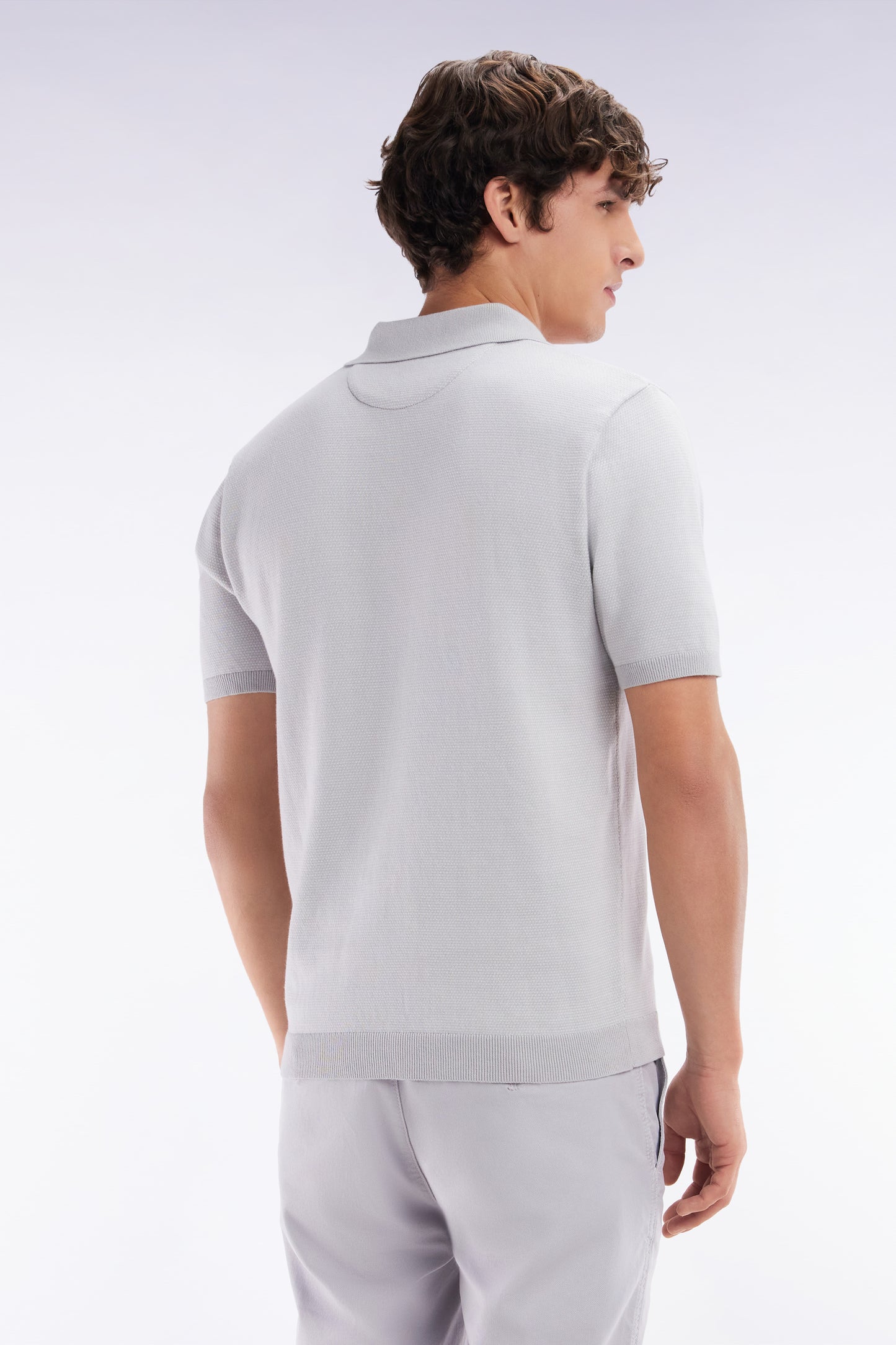 Straight-cut grey cotton polo neck jumper