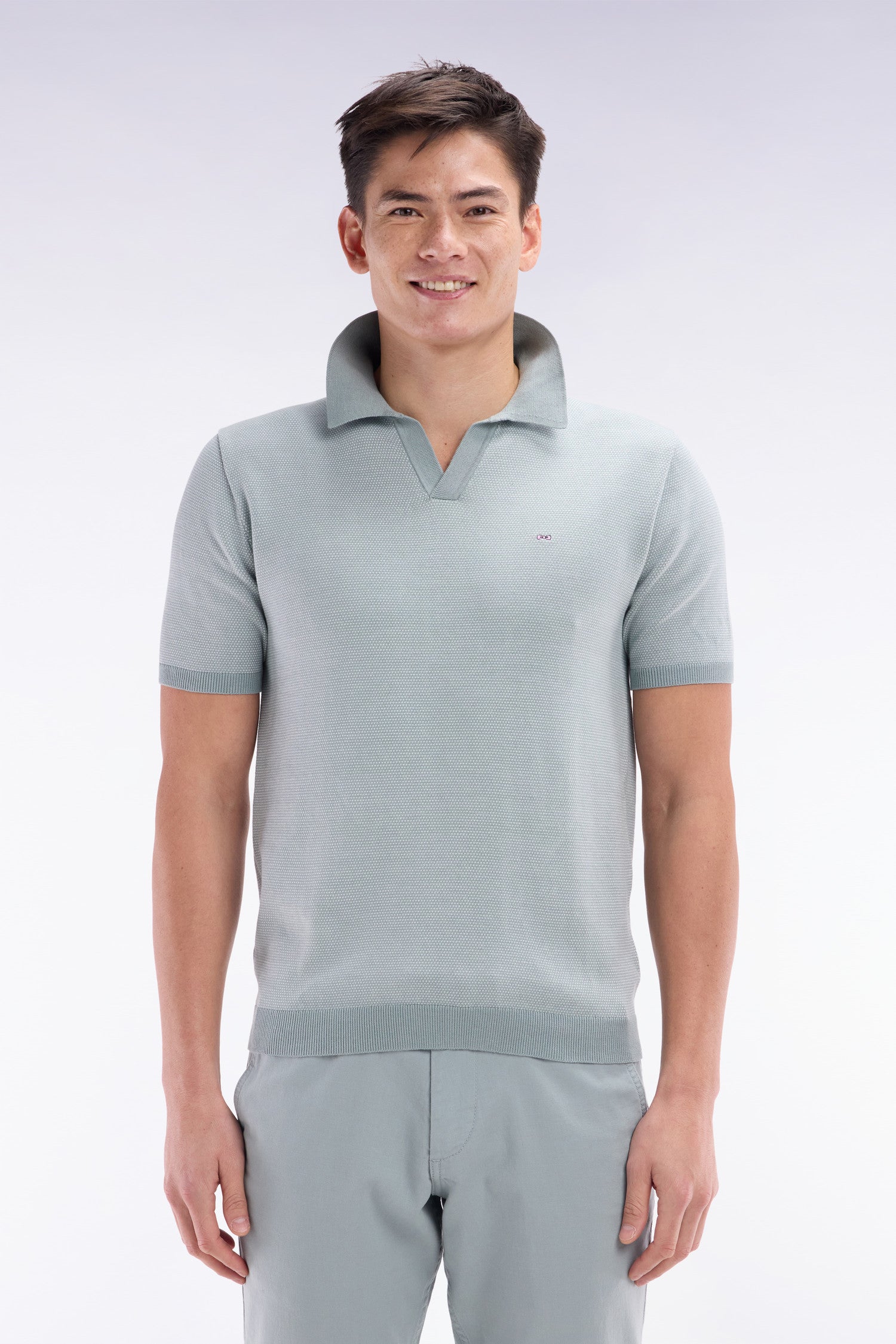maglione collo polo in cotone grigio chiaro vestibilità dritta