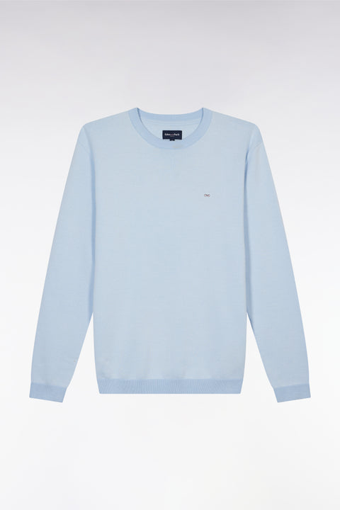 Straight-fit round neck cotton jumper in sky blue cotton - Image 2