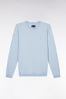Straight-fit round neck cotton jumper in sky blue cotton