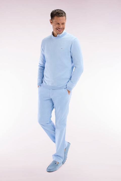 Straight-fit round neck cotton jumper in sky blue cotton - Image 3