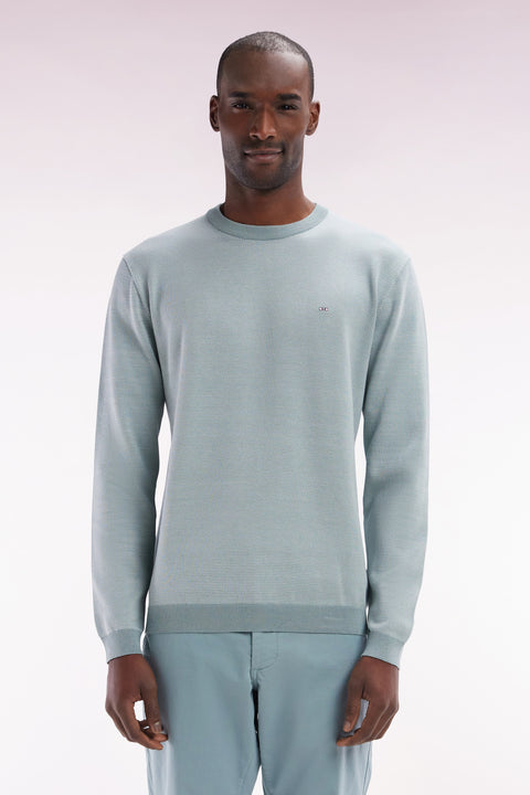 Straight-fit round neck cotton jumper in grey cotton - Image 1