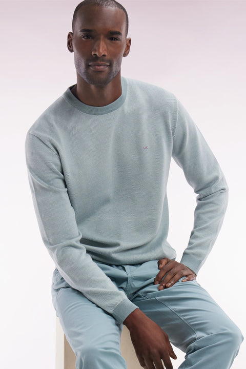 Straight-fit round neck cotton jumper in grey cotton - Image 3