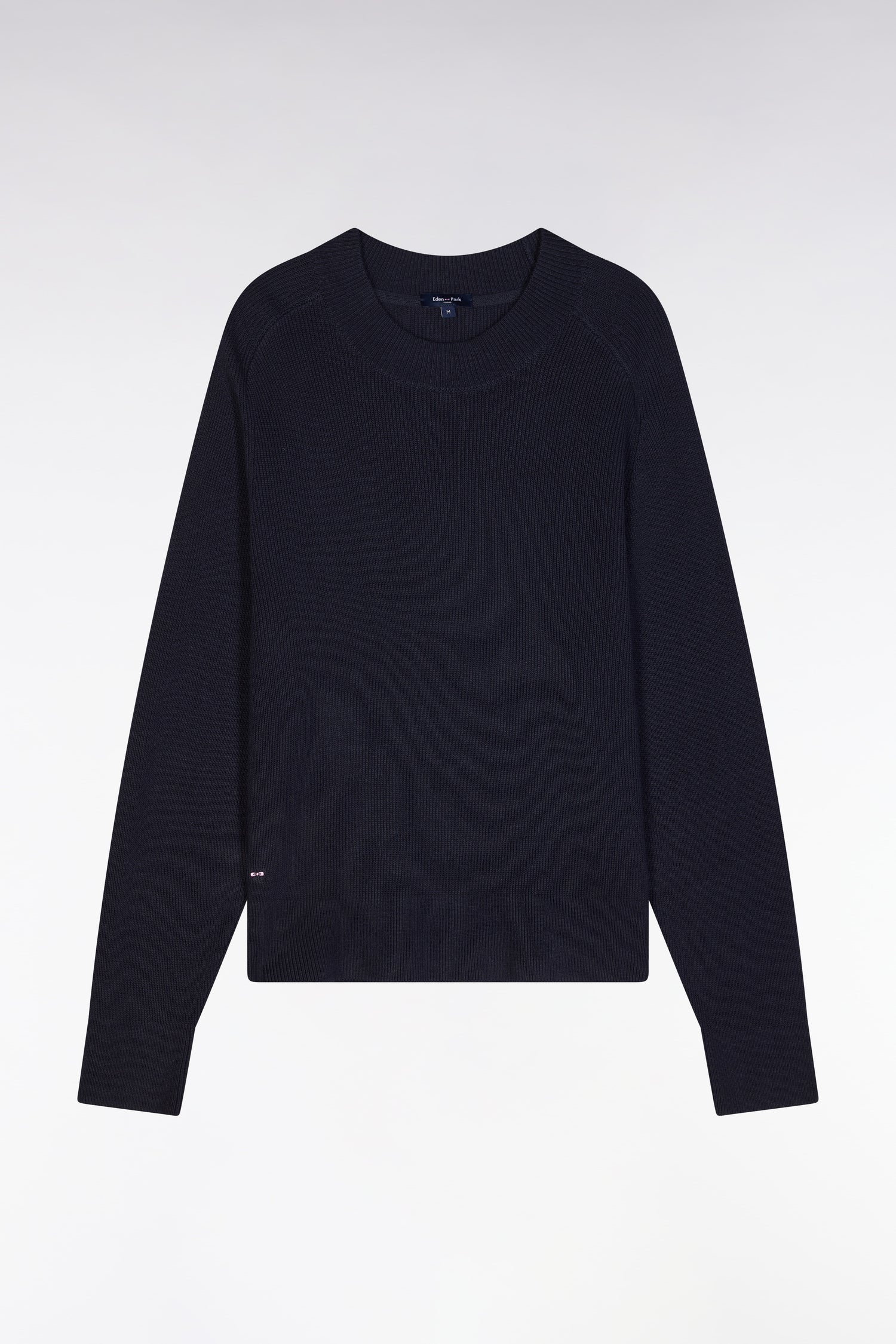 Pull col rond côtelé marine coupe décontractée