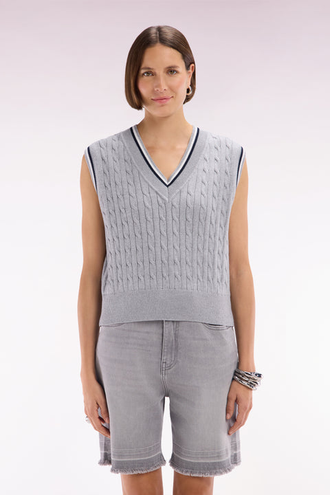 Pull sans manches en coton torsadé gris coupe décontractée - Image 3