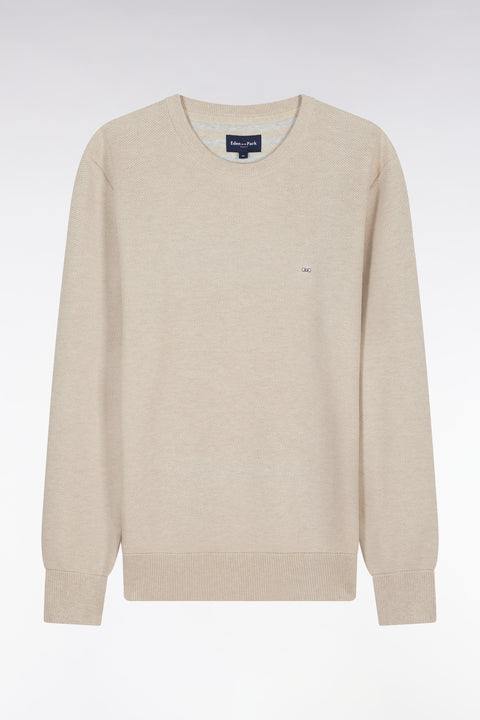 Straight-fit beige honeycomb cotton crew neck jumper - Image 2