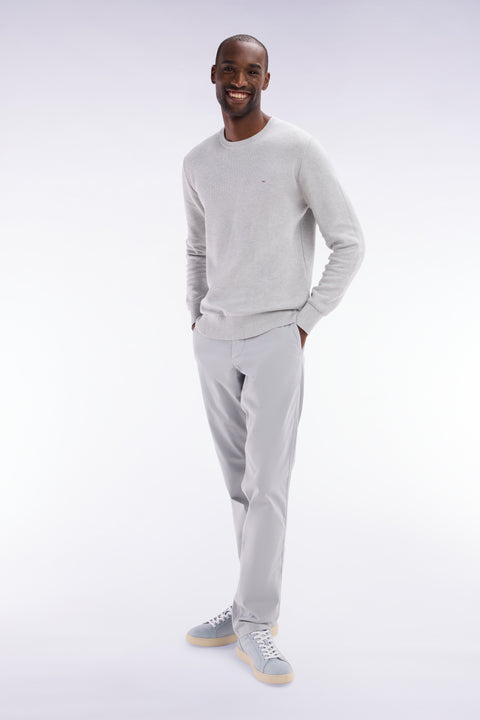 Straight-fit grey honeycomb cotton crew neck jumper - Image 3