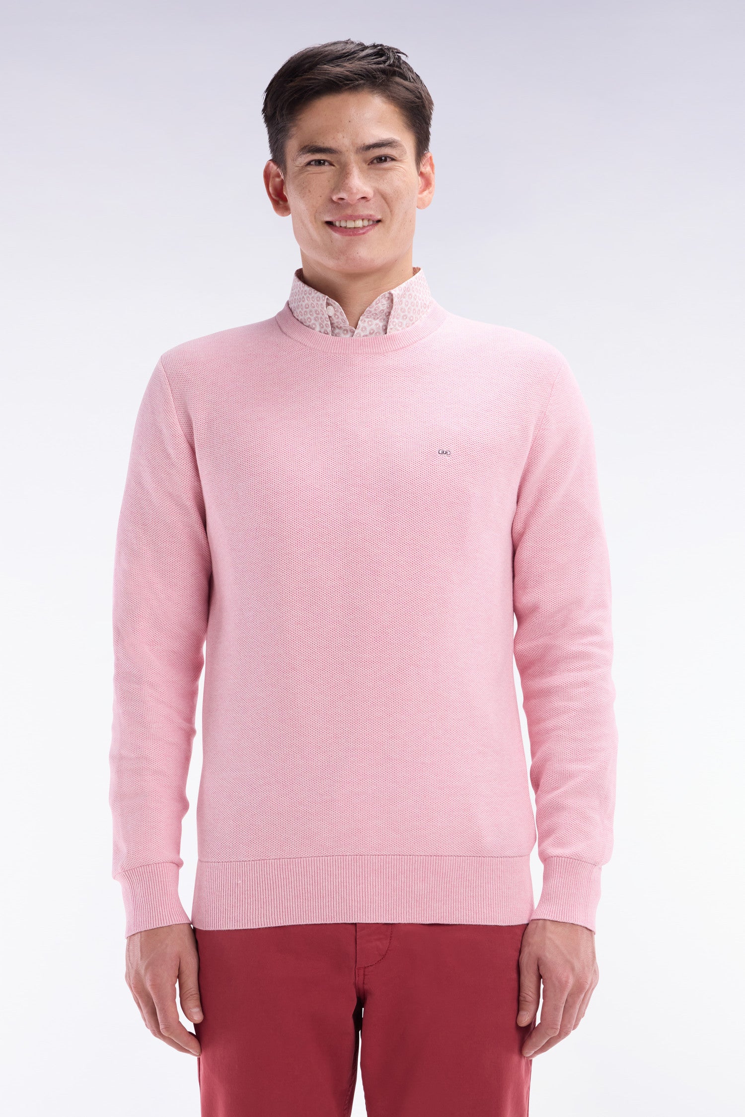 jersey cuello redondo en algodón nid d'abeille rosa corte recto