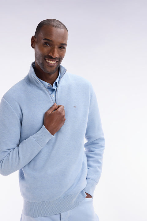 Pull col camionneur en coton nid d'abeille ciel coupe droite - Image 3