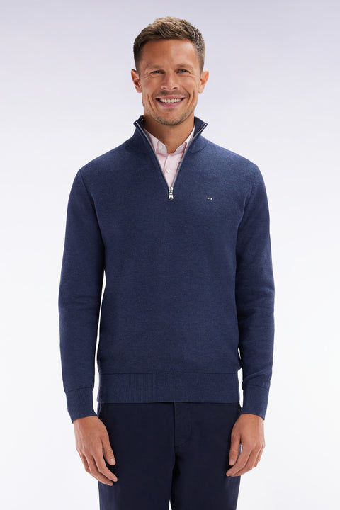 Pull col camionneur en coton nid d'abeille marine coupe droite - Image 1
