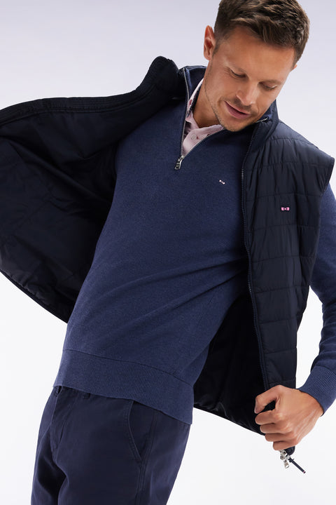 Pull col camionneur en coton nid d'abeille marine coupe droite - Image 2