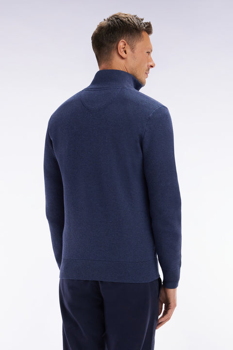Pull col camionneur en coton nid d'abeille marine coupe droite - Image 3