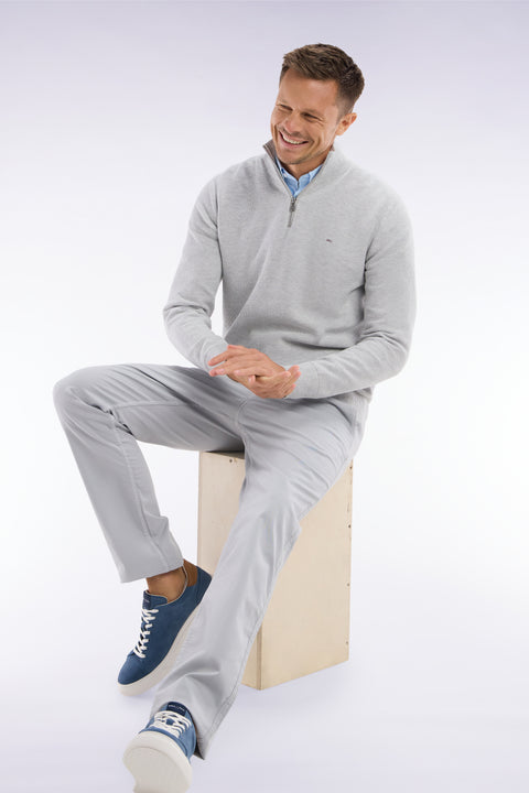 Pull col camionneur en coton nid d'abeille gris coupe droite - Image 3