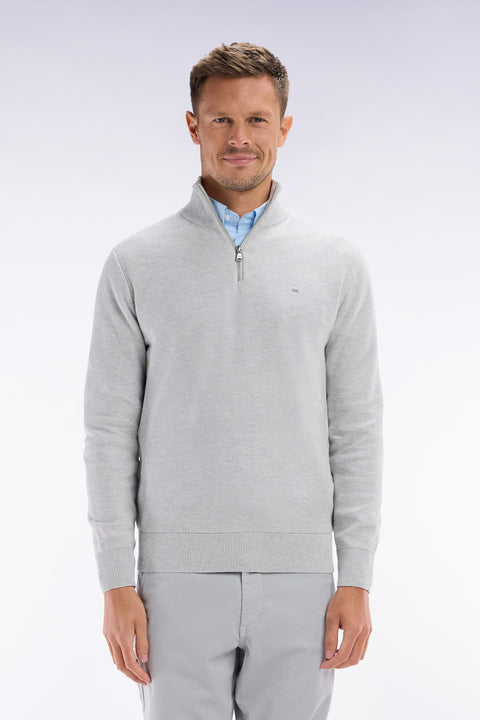 Pull col camionneur en coton nid d'abeille gris coupe droite - Image 1