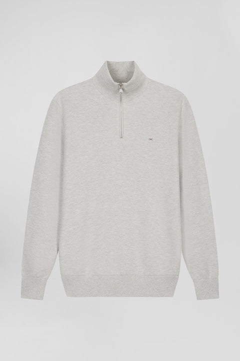 Pull col camionneur en coton nid d'abeille gris coupe droite - Image 2
