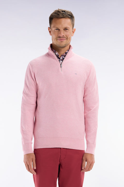 Pull col camionneur en coton nid d'abeille rose coupe droite - Image 1