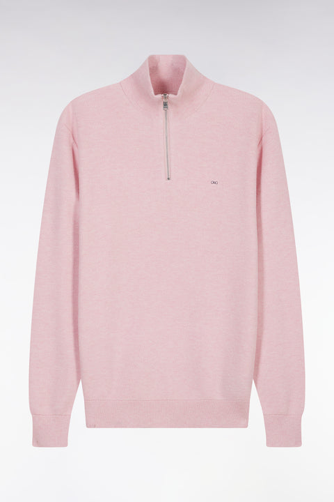 Pull col camionneur en coton nid d'abeille rose coupe droite - Image 2