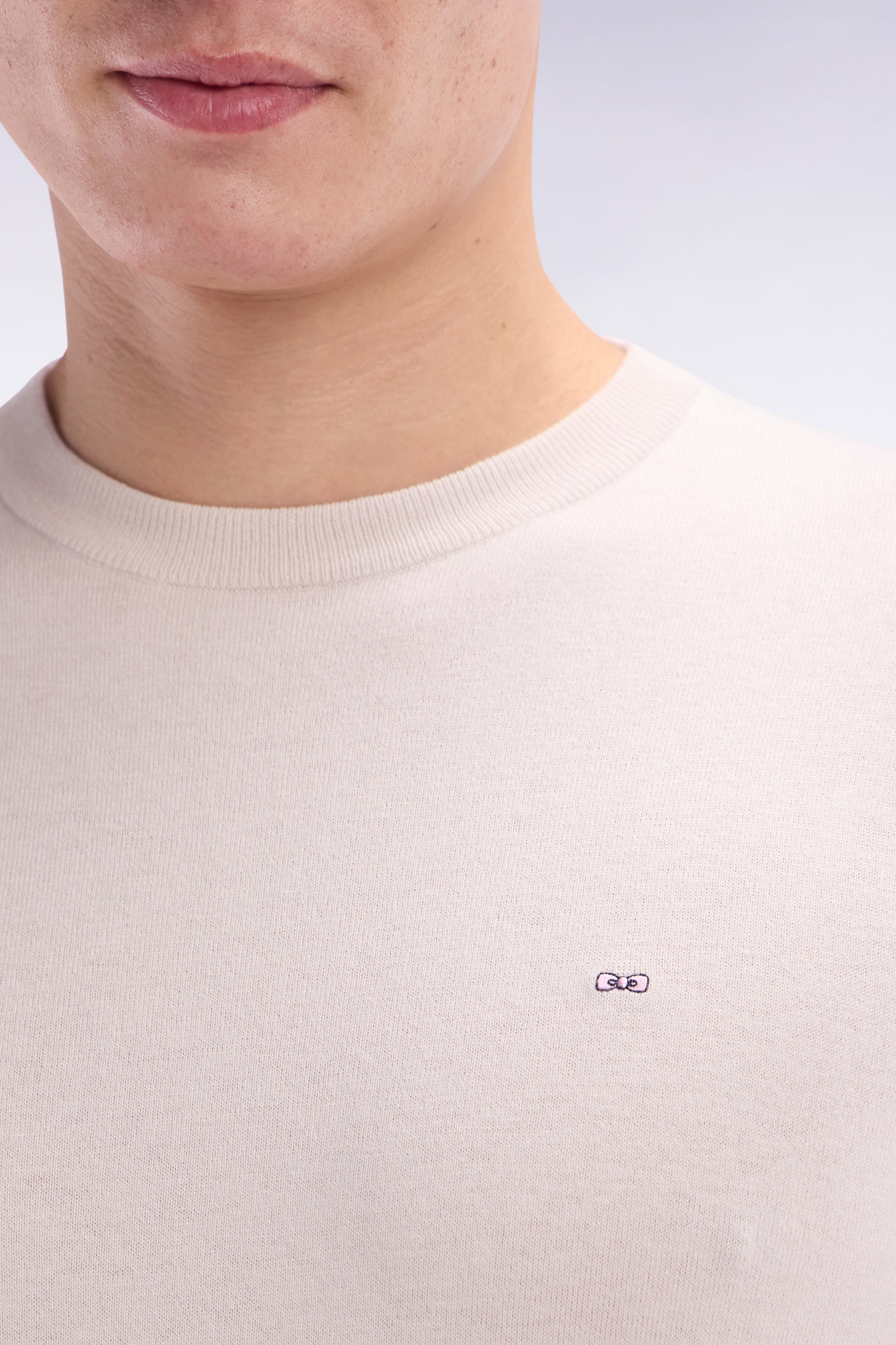 Pull col rond en coton et soie mélangés beige coupe droite