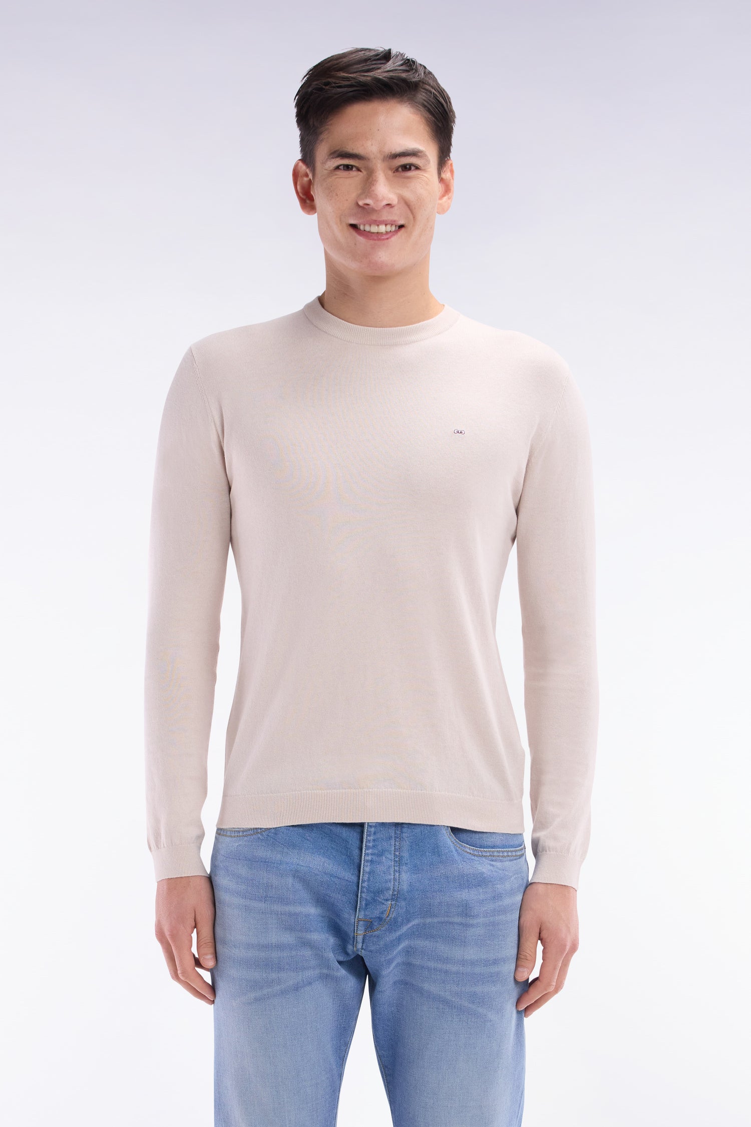 jersey cuello redondo en algodón y seda mélangés beige corte recto