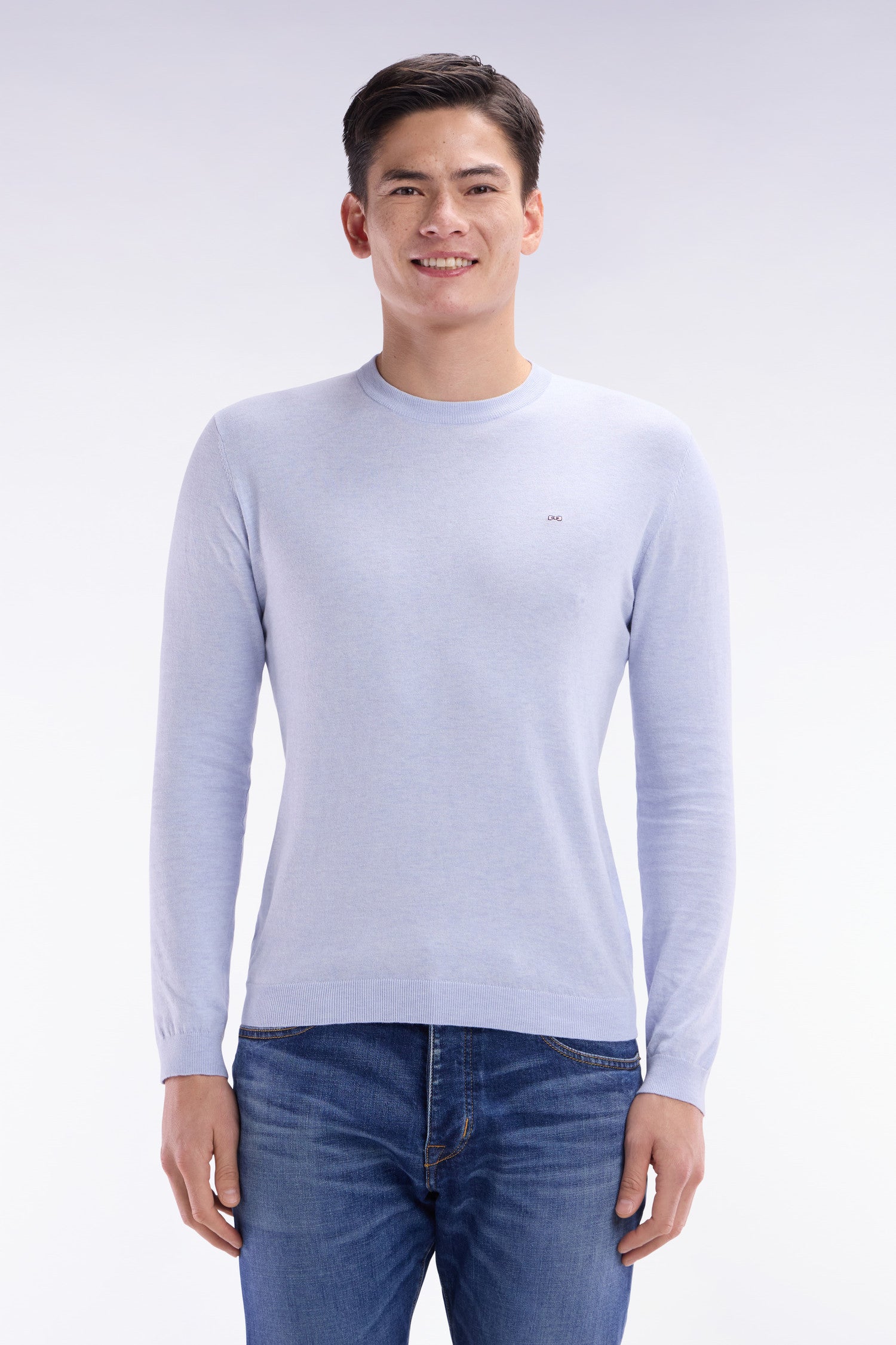 jersey cuello redondo en algodón y seda mélangés gris claro corte recto