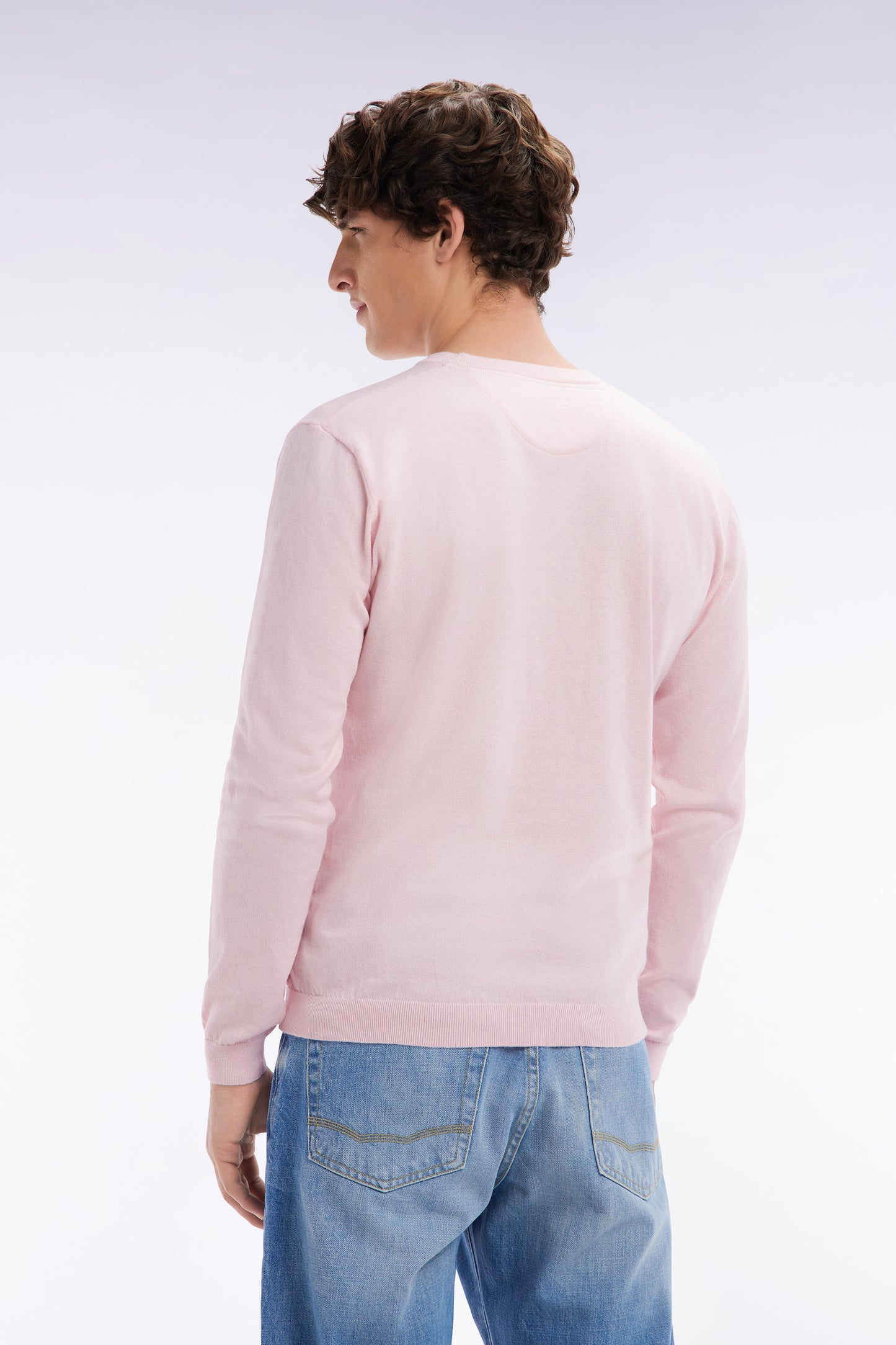 Straight-fit pink cotton-silk blend crewneck jumper