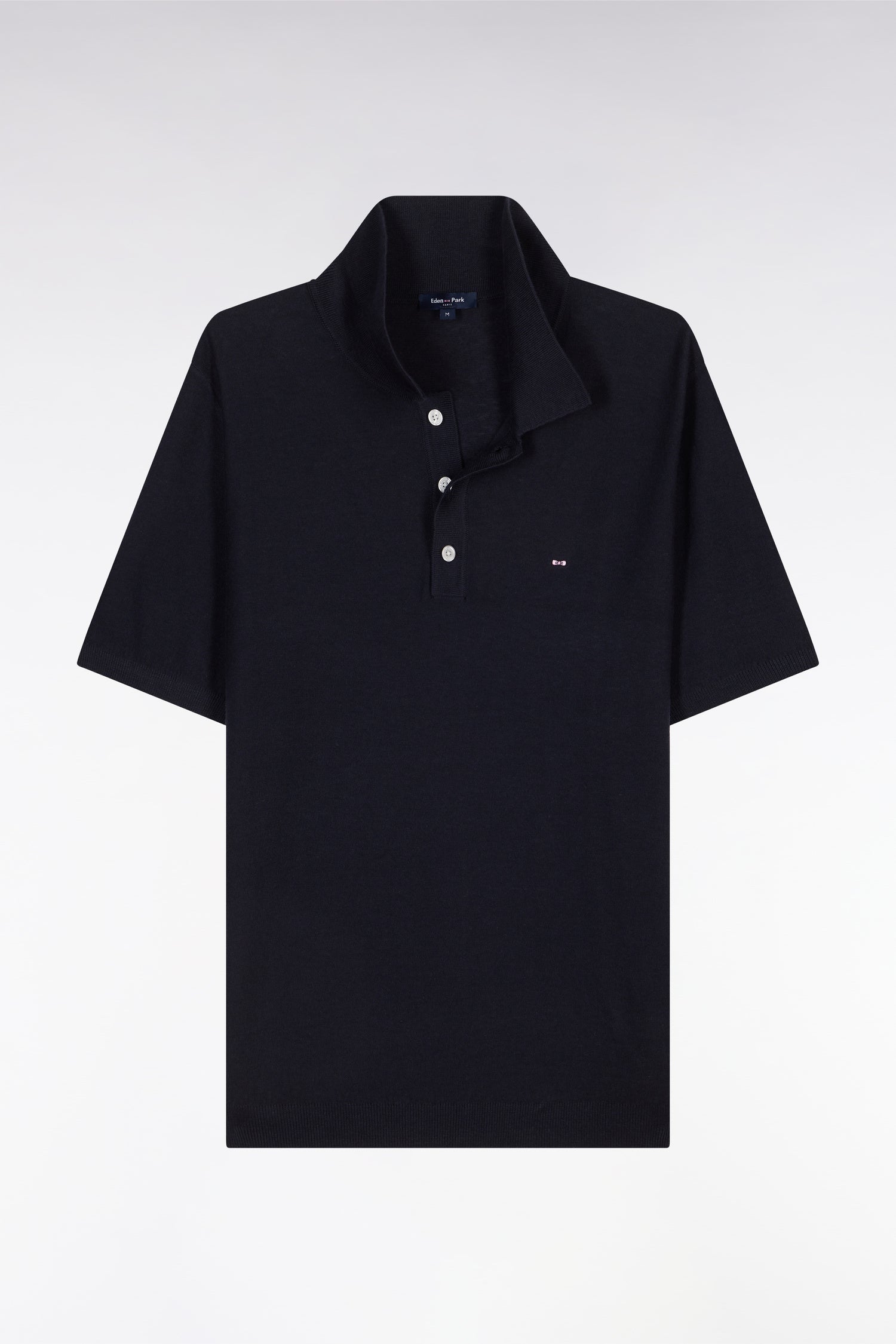 Pull manches courtes à col polo marine coupe droite