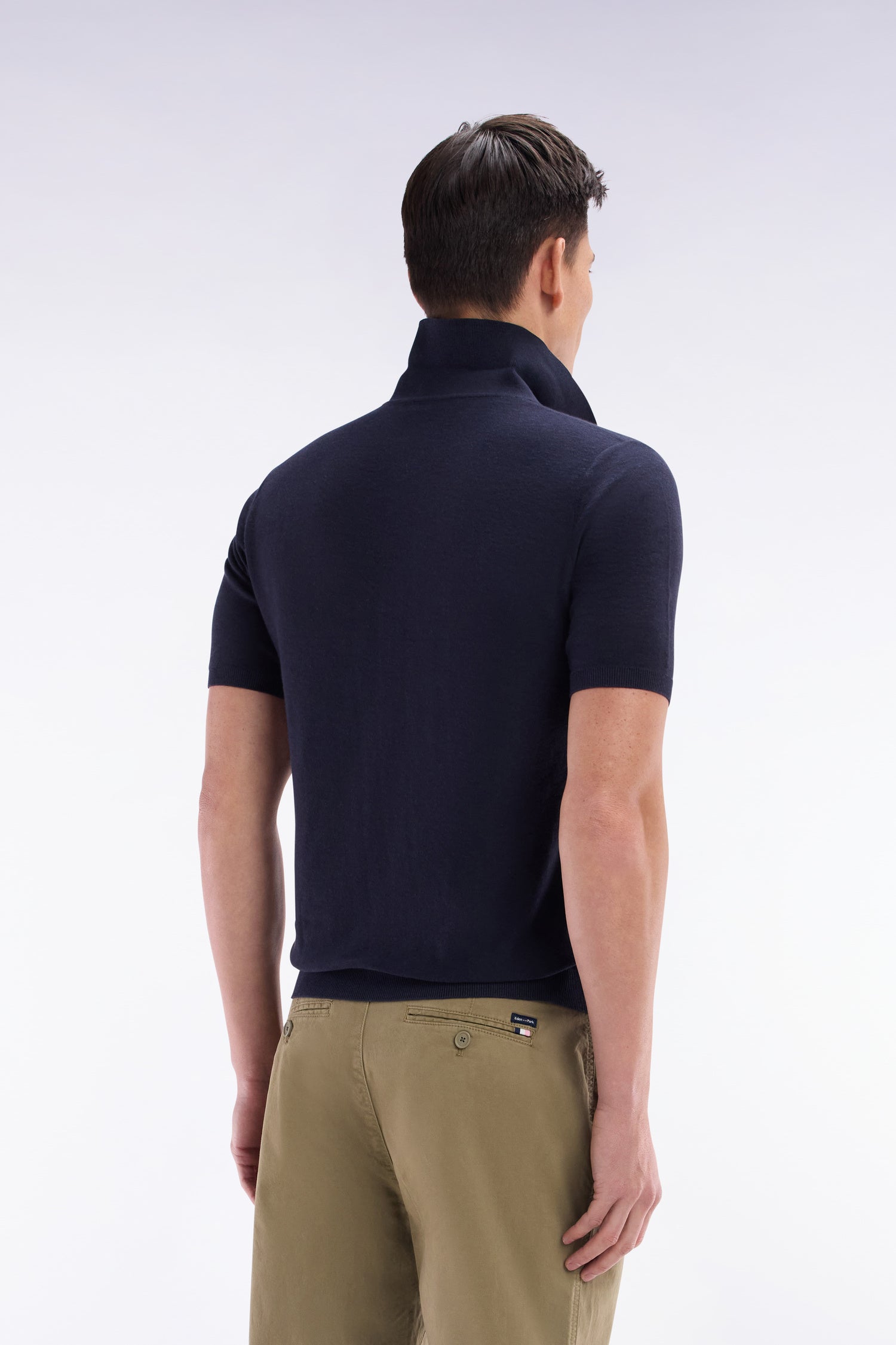 Pull manches courtes à col polo marine coupe droite