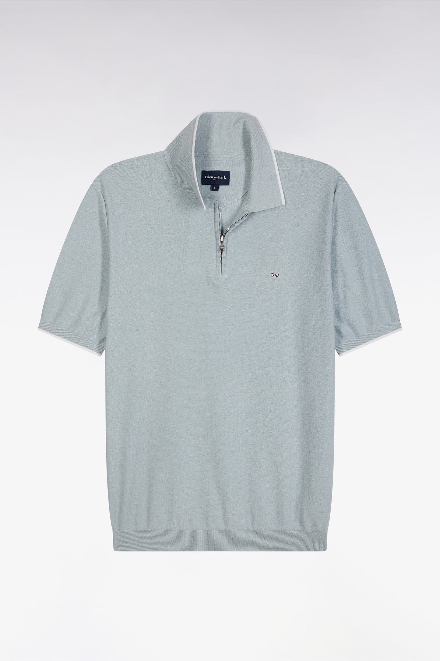 Straight-fit sky blue polo neck jumper in organic cotton and cashmere blend