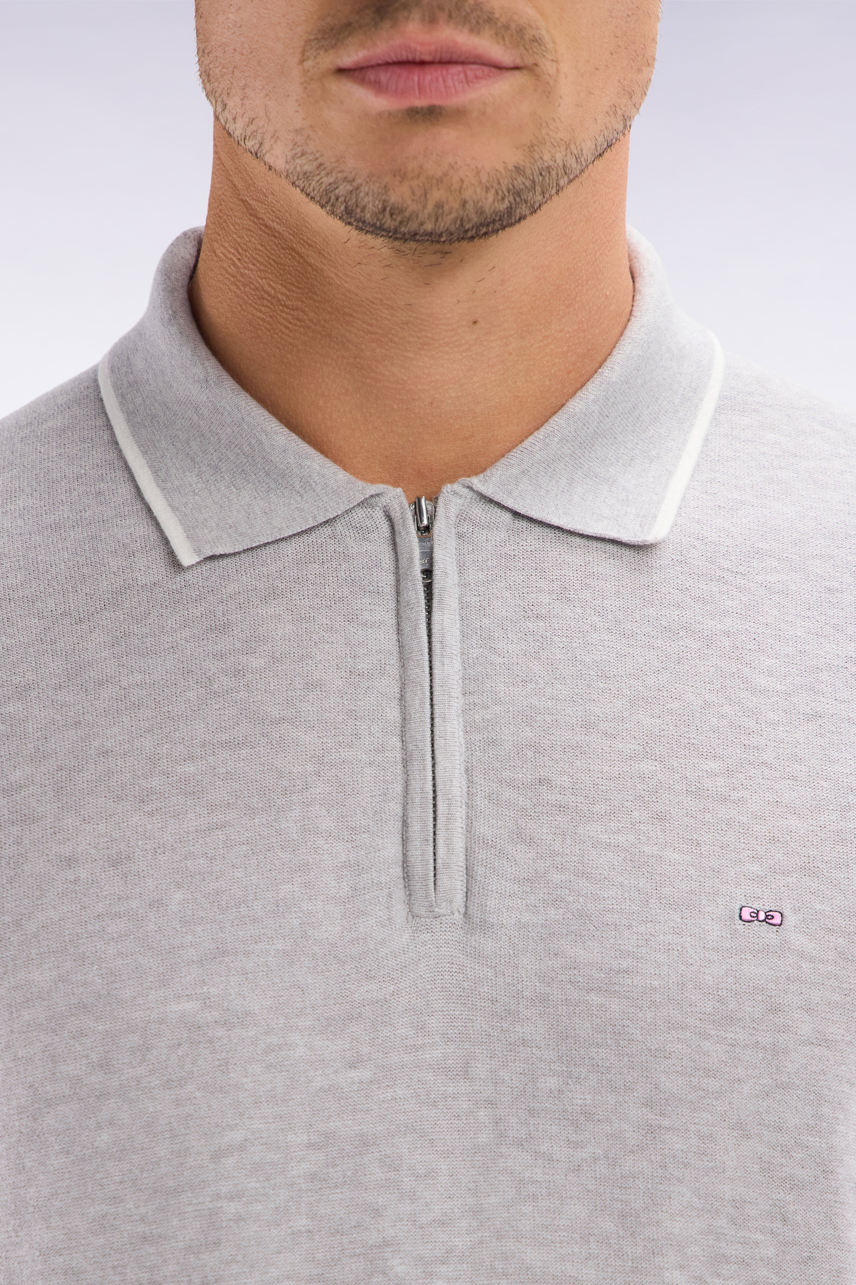 Pullover Polokragen aus Baumwolle biologique und cachemire grau gerade Passform