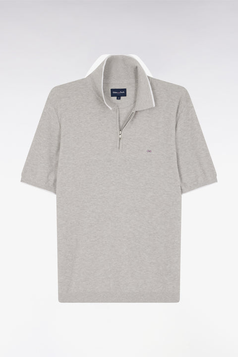 Pull col polo en coton biologique et cachemire gris coupe droite - Image 2