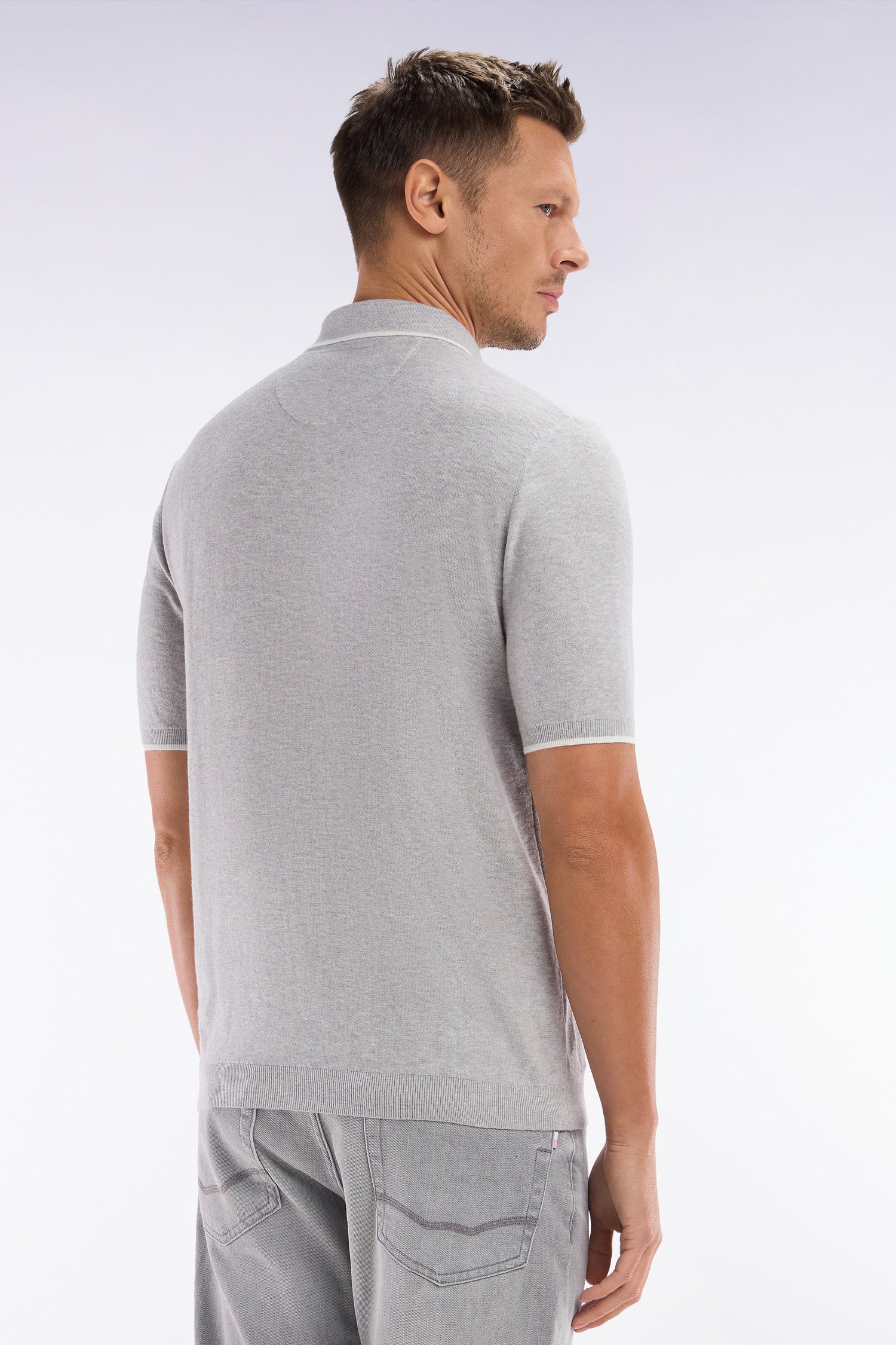Pullover Polokragen aus Baumwolle biologique und cachemire grau gerade Passform