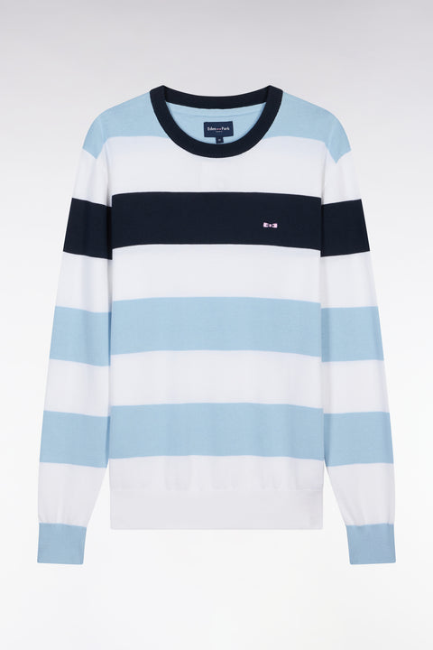 Round collar striped jumper in sky blue and white cotton - Image 2