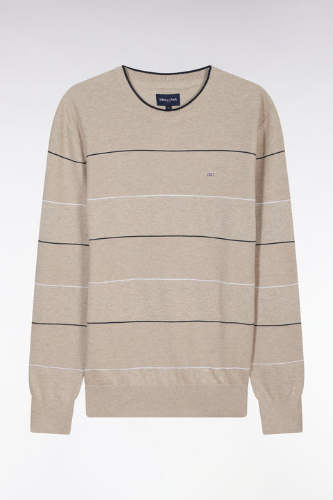 Pull col rond cerclé en coton beige - Image 2