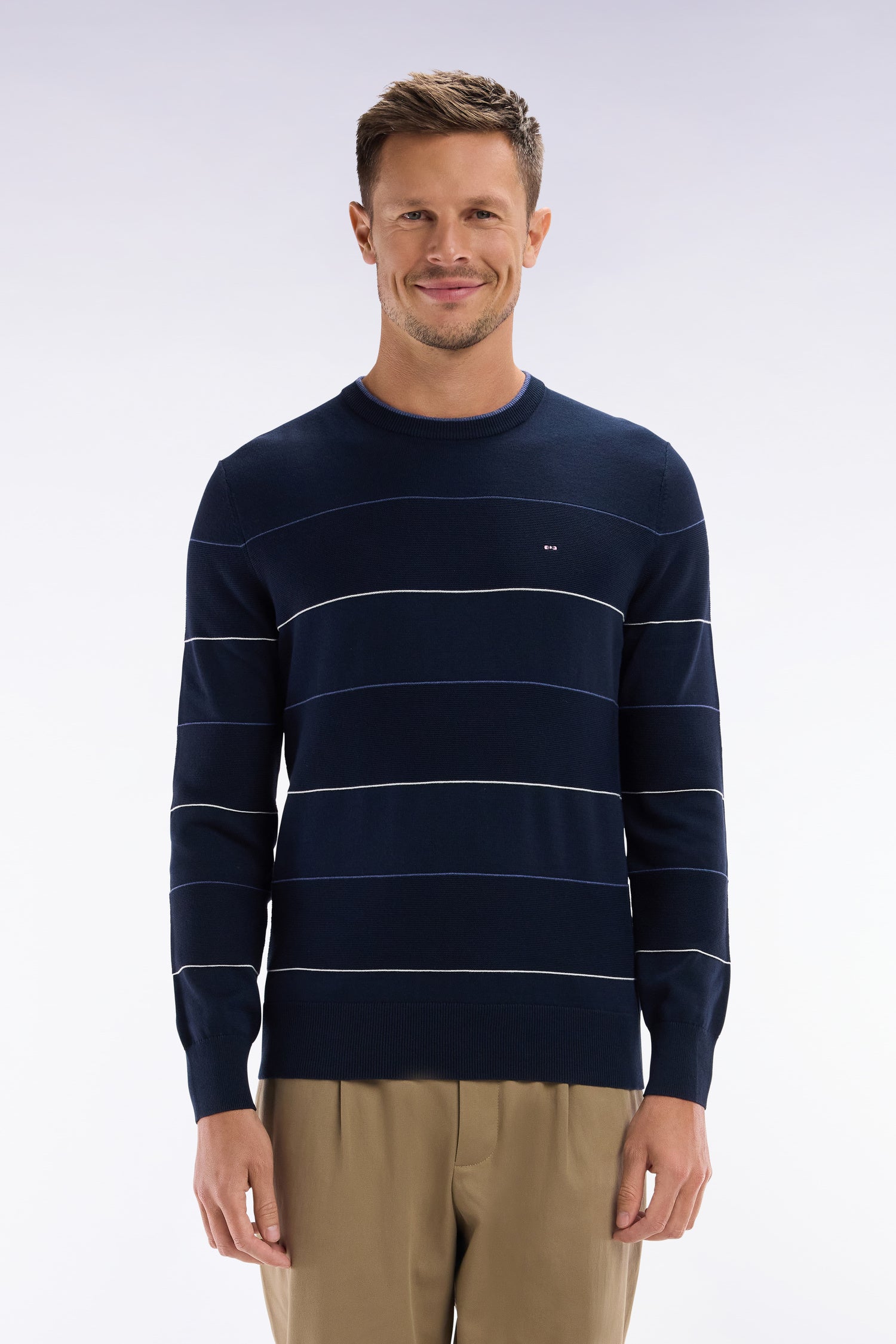 maglione girocollo cerchiato in cotone blu navy