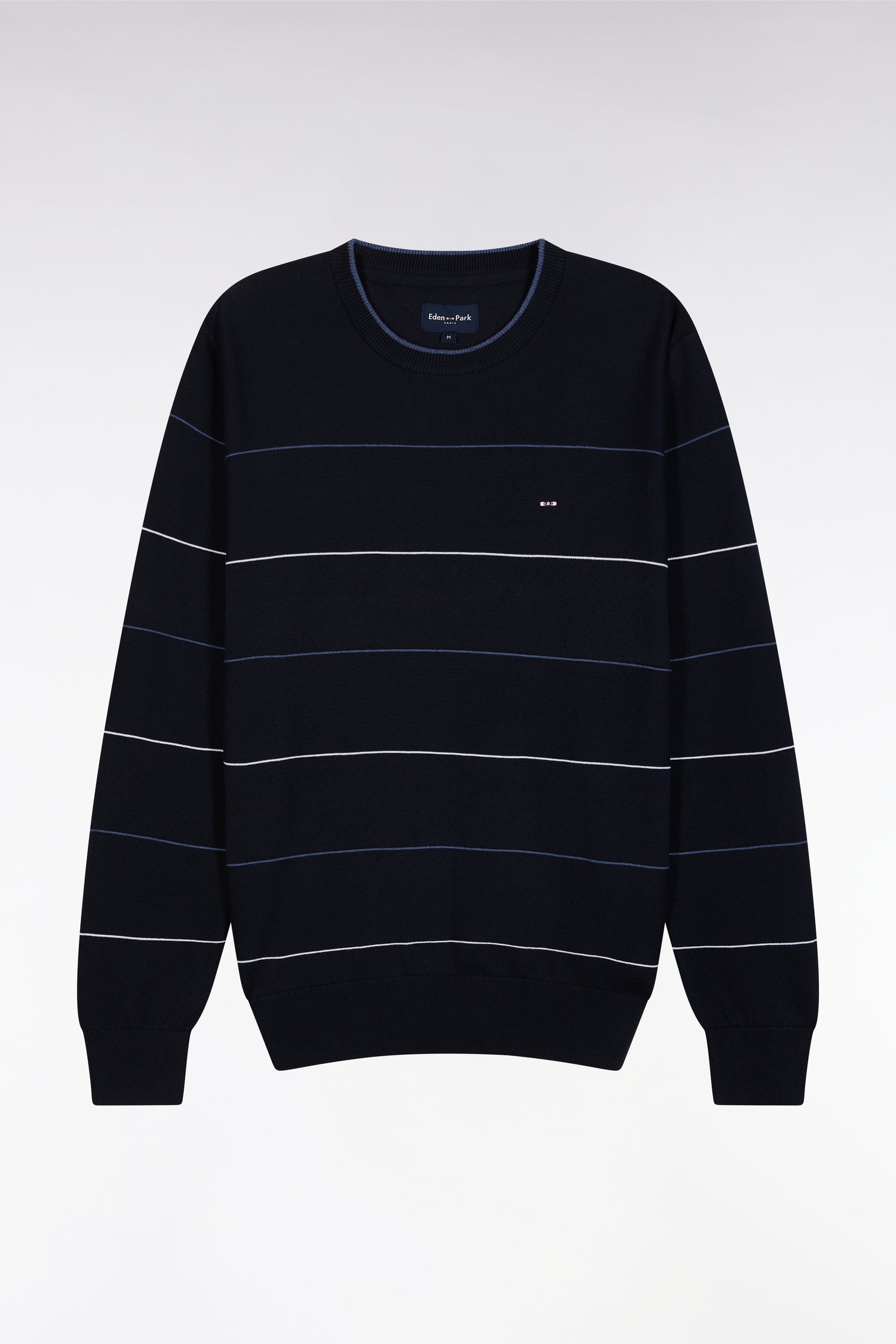 sweater crew neck ringed in cotton navy