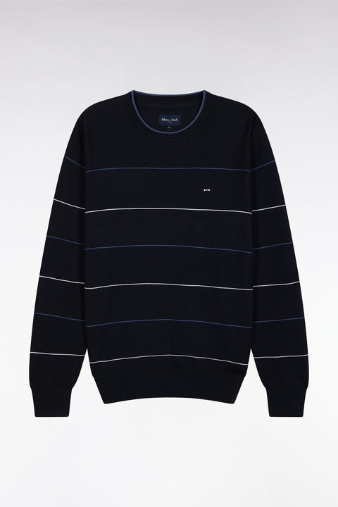 Pull col rond cerclé en coton marine - Image 2